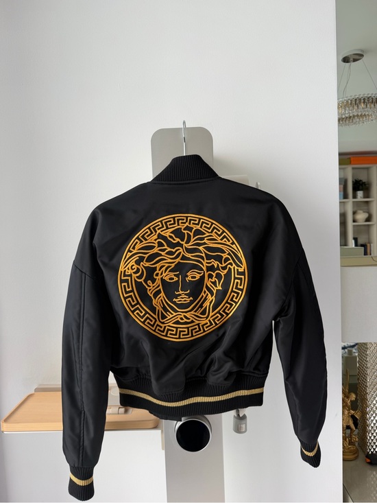 Versace Jackets & Blazers - Versace Black Bomber Jacket with Gold Zip Detail